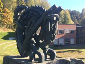 Statue in courtyard at USN Notodden