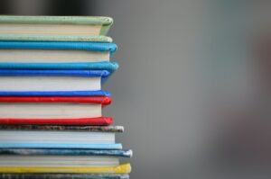 Stack of colourful books